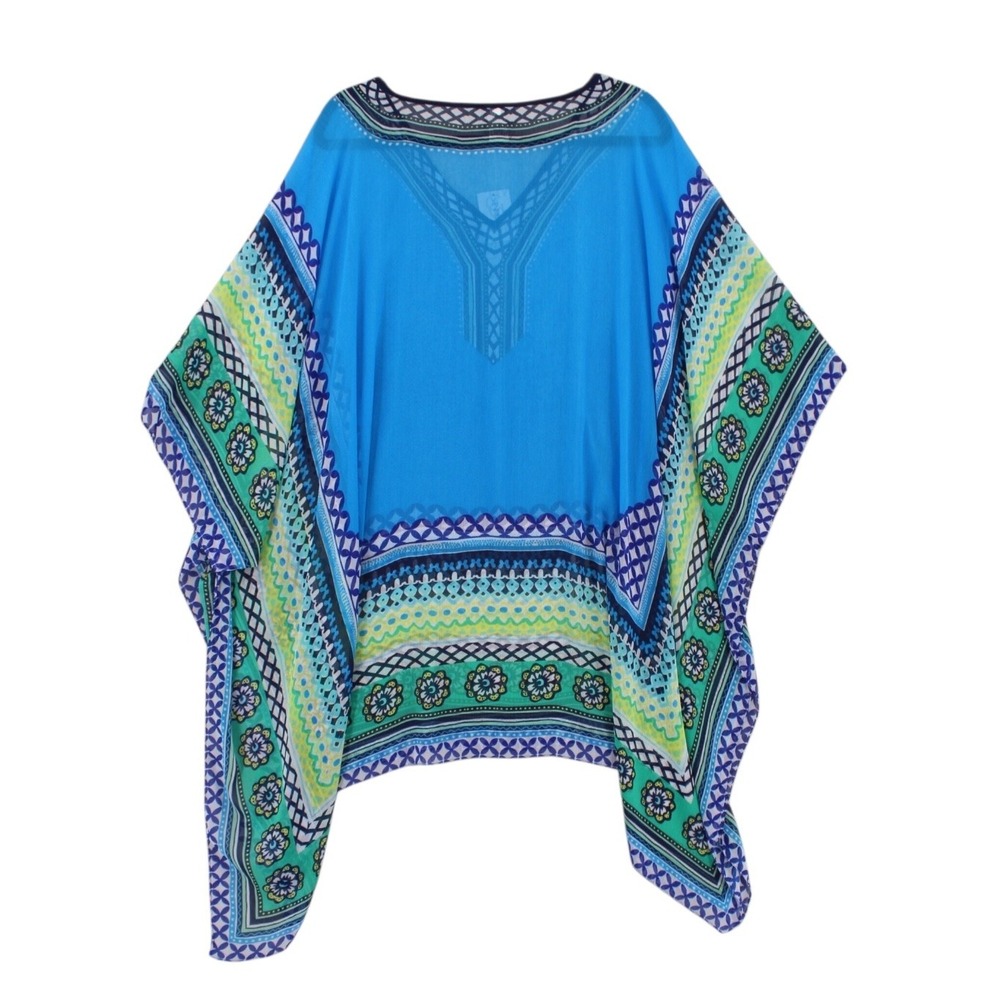 Catherines Kaftan Tunic one size Sheer Blue V-Neck Flutter Sleeve Cover Up NWT - Picture 4 of 10